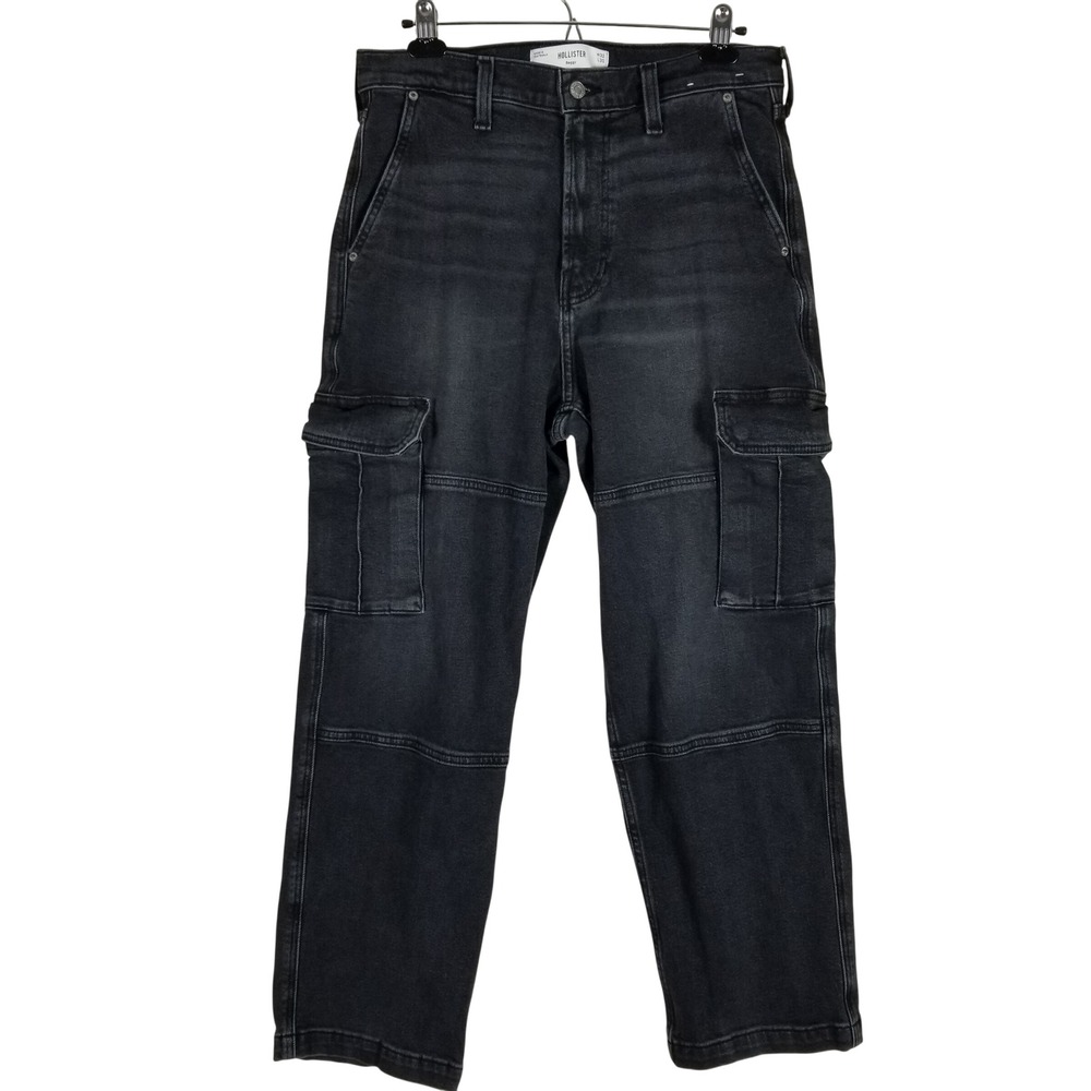 Hollister Baggy Cargo Jeans Mens 32x30 Black Faded Utility Streetwear Pants